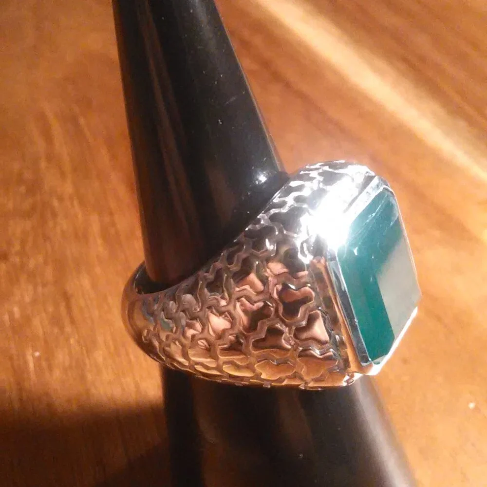 Men's Verde Onyx Art Deco Sterling Silver Ring (Size 6)